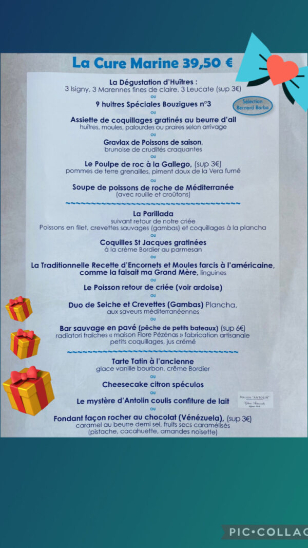 Menu La Cure Marine (Restaurant Béziers)
