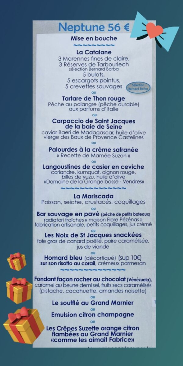 Menu Neptune (Restaurant Béziers)
