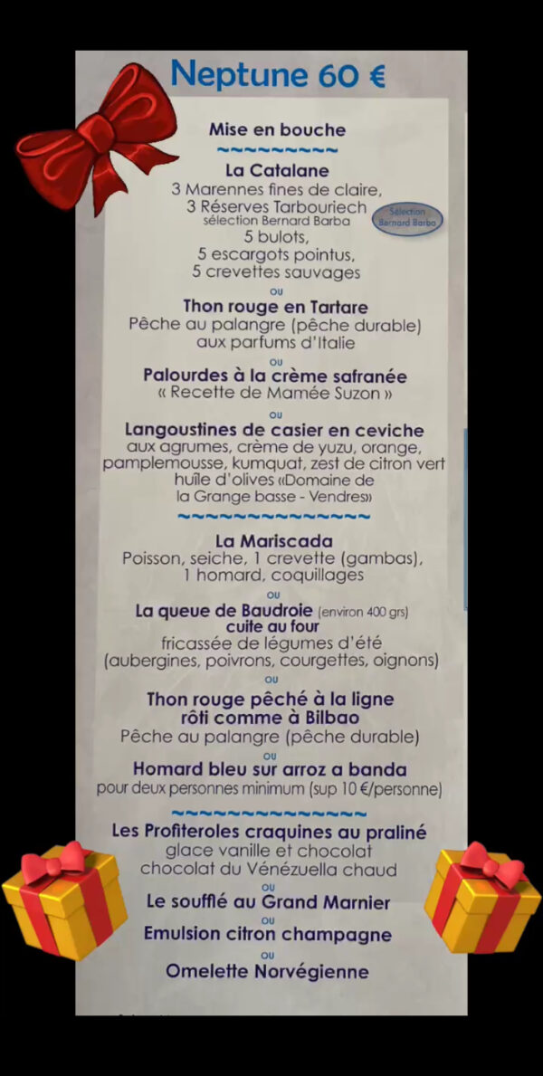 Menu Neptune (Restaurant Béziers)
